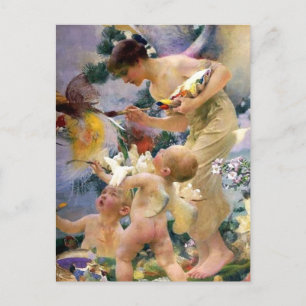 Postal Pintando las aves por Franz Dvorak