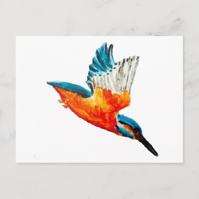 Postal Pintando pájaros Kingfisher volador (Anverso)