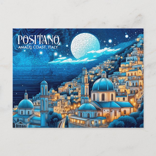 Postal Pintando Positano Costa Amalfitana Italia Viaje de (Anverso)