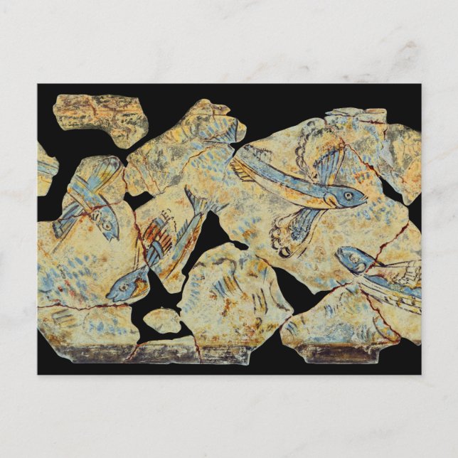 Postal pintar peces antiguos griegos pintar fresco mural  (Anverso)