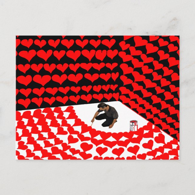 Postal Pintarse en la esquina con corazones rojos por amo (Anverso)