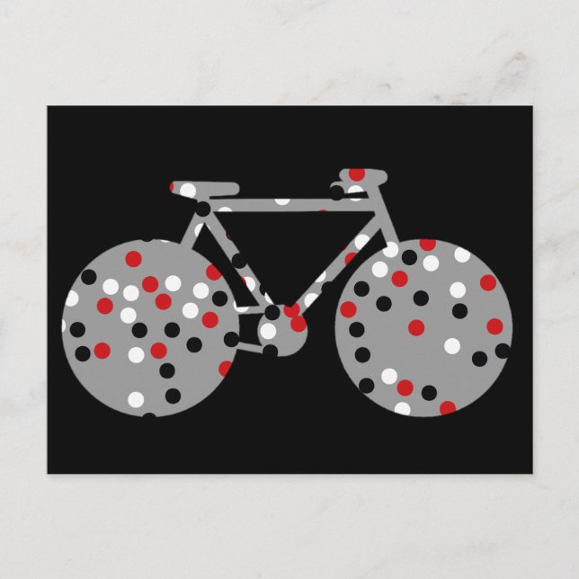 Postal pintas de polka y bicicleta negras (Anverso)