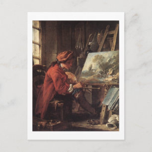 Postal Pintor en su estudio - François Boucher