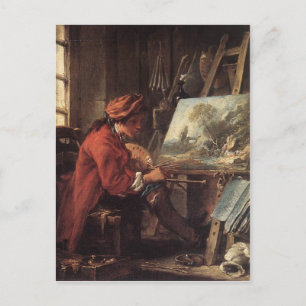 Postal Pintor en su estudio - François Boucher