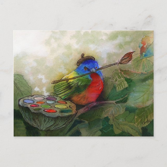 Postal Pintor Pintado Pájaro Bunting (Anverso)