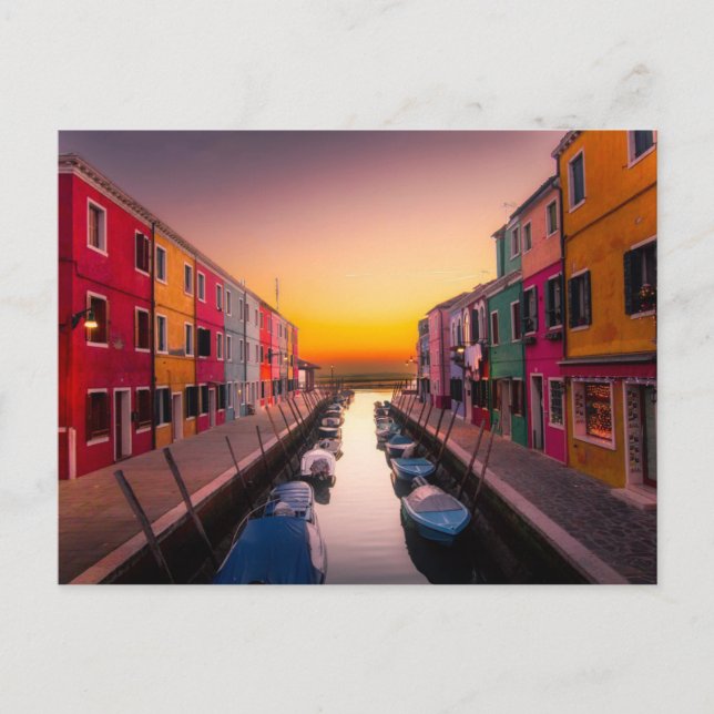 Postal Pintoresca isla de Burano al atardecer Venecia Ita (Anverso)