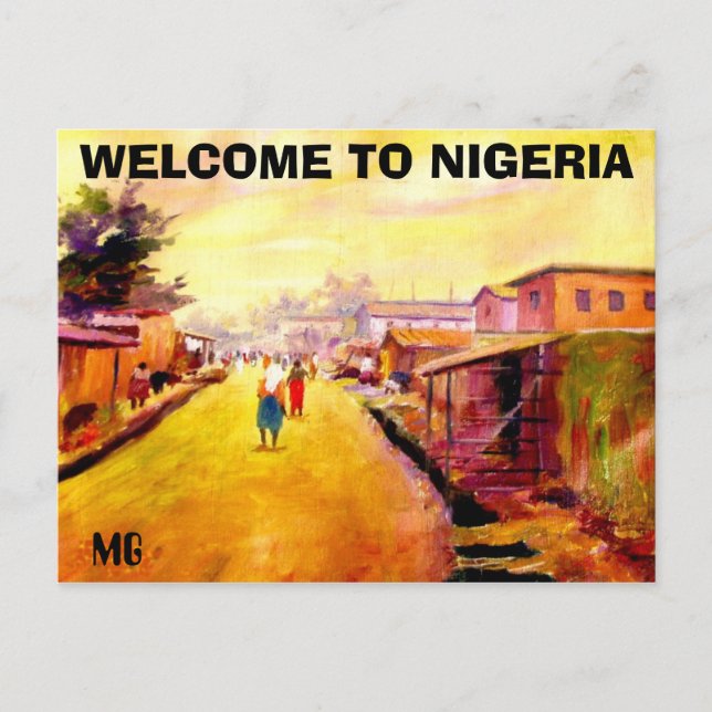 Postal PINTURA 5 ejemplares, BIENVENIDOS A NIGERIA , MG (Anverso)