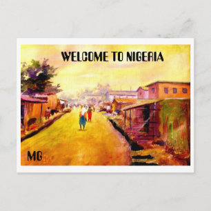 Postal PINTURA 5 ejemplares, BIENVENIDOS A NIGERIA , MG