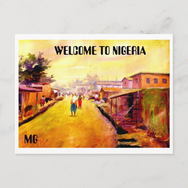 Postal PINTURA 5 ejemplares, BIENVENIDOS A NIGERIA , MG (Anverso)