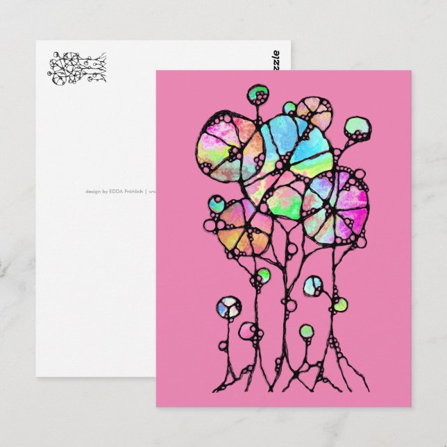 Postal Pintura a mano - Grupo de árboles abstractos 3 (Anverso / Reverso)