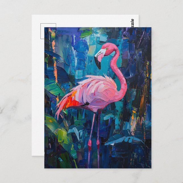 Postal Pintura abstracta de flamingo (Anverso / Reverso)
