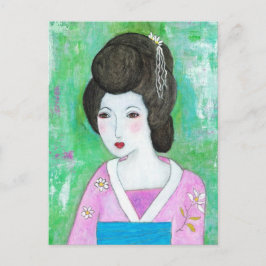 Postal Pintura abstracta de Geisha Chica de medios mixtos