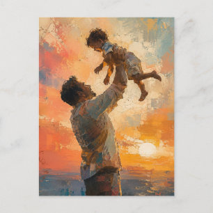 Postal Pintura abstracta del padre levantando al niño al 