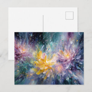 Postal Pintura abstracta floral vibrante con explosión