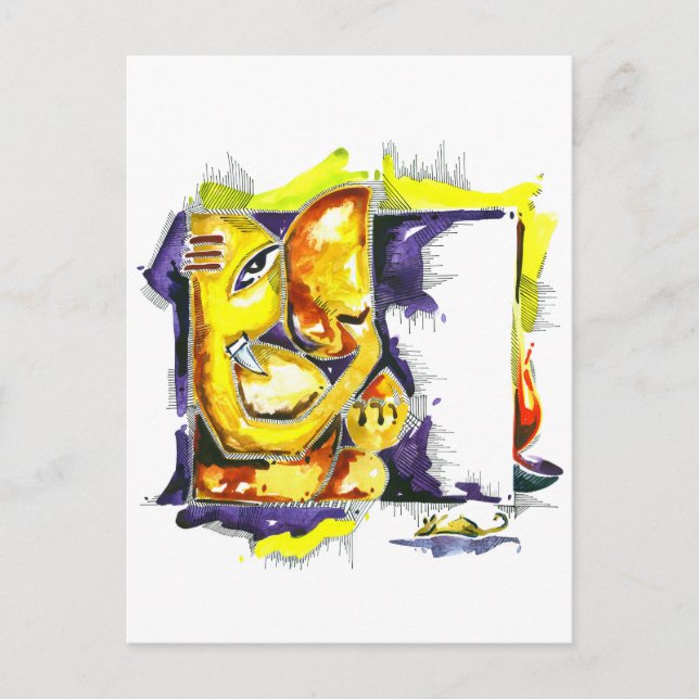 Postal Pintura abstracta hecha a mano de Lord Ganesha (Anverso)