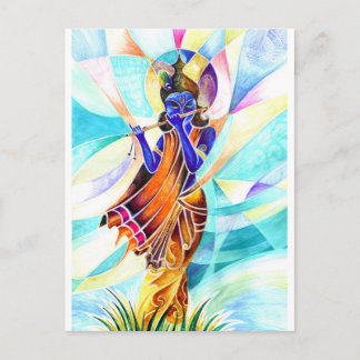Postal Pintura abstracta hecha a mano de Lord Krishna con