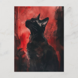 Postal Pintura abstracta surrealista retrato de gato negr