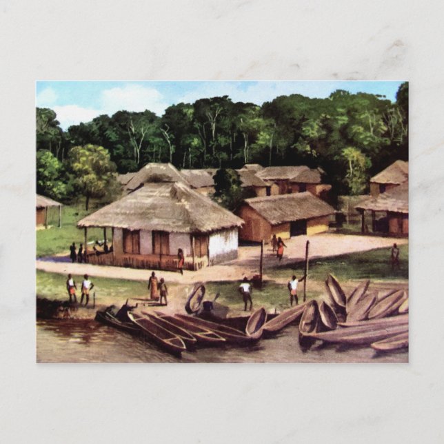 Postal Pintura acrílica de la aldea del Congo (Anverso)