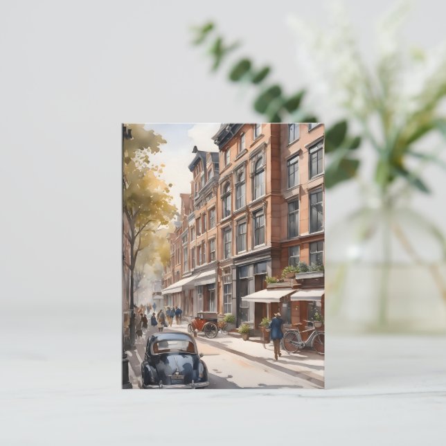 Postal pintura acuarela de Amsterdam (Anverso de pie)