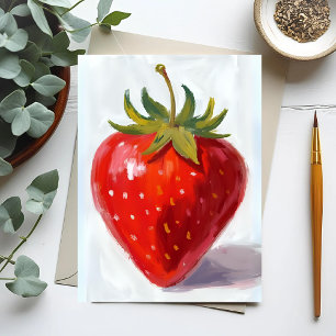 Postal Pintura Acuarela de Fruta de Fresa Roja