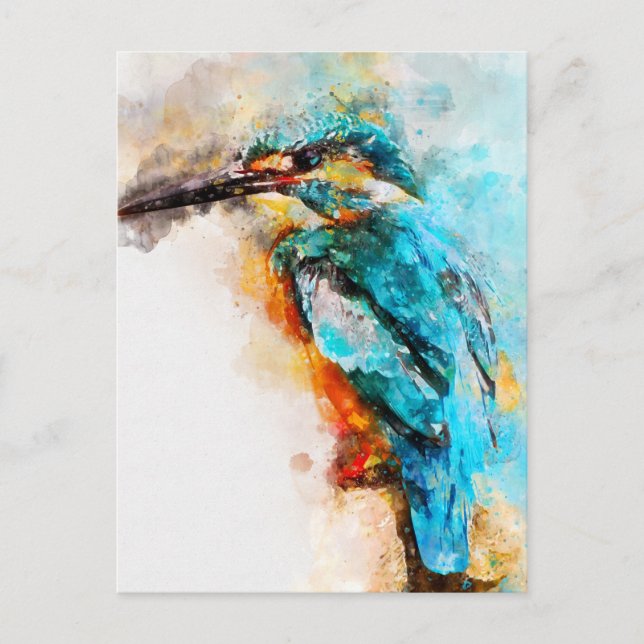 Postal pintura acuarela de kingfisher común (Anverso)