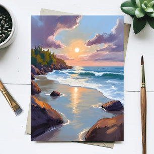 Postal Pintura Acuarela de la Costa del Océano Playa