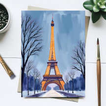 Pintura acuarela de la Torre Eiffel de París en in