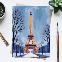 Postal Pintura acuarela de la Torre Eiffel de París en in