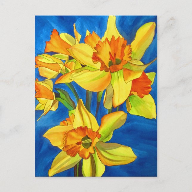 Postal Pintura acuarela de narciso amarillo (Anverso)