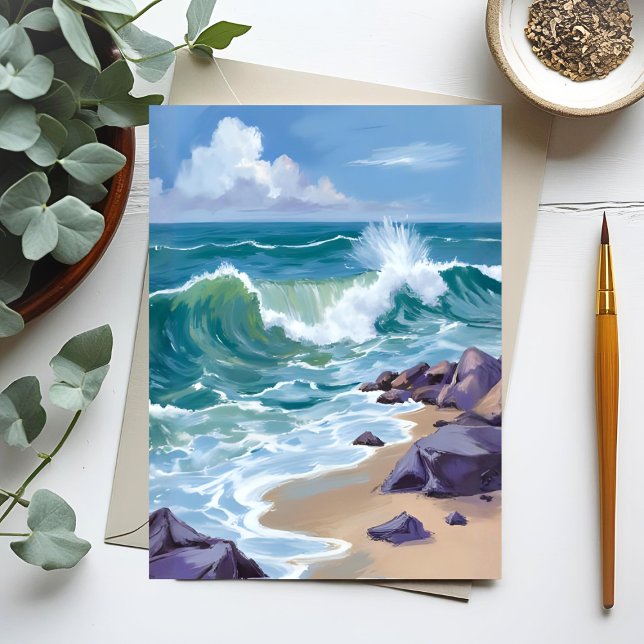 Postal Pintura Acuarela de Olas del Océano Azul (Subido por el creador)