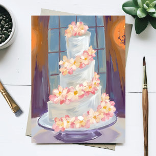 Postal Pintura Acuarela de Torta de Boda Floral