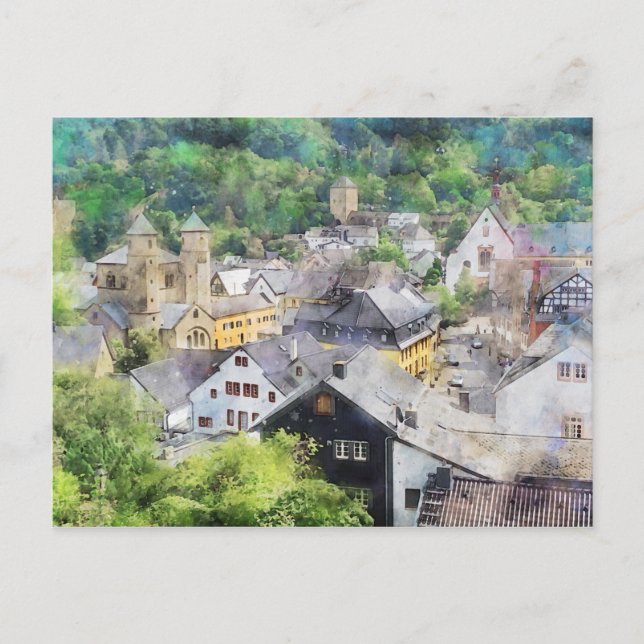 Postal Pintura acuarela del paisaje urbano de Bad Muenest (Anverso)