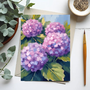Postal Pintura Acuarela Floral Hortensias Moradas