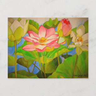 Postal pintura acuarela rosa Lotus