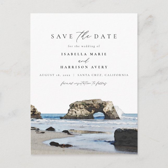 Postal Pintura acuática de la playa de Santa Cruz, Califo (Anverso)