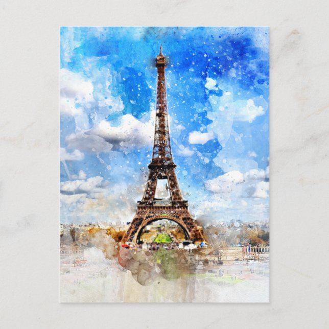 Postal Pintura acuática de la Torre Eiffel (Anverso)