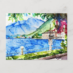 Postal Pintura acuática del lago Como