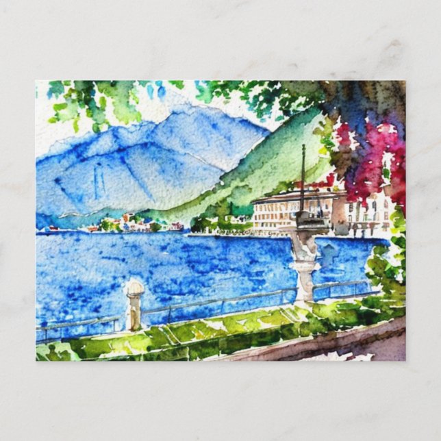 Postal Pintura acuática del lago Como (Anverso)