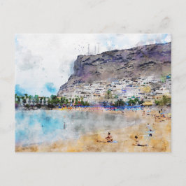 Postal Pintura acuática del Puerto de Morgan en Gran Ca