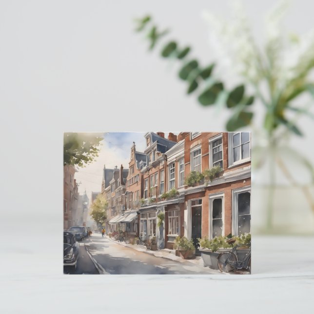 Postal pintura al acuarela de Ámsterdam (Anverso de pie)