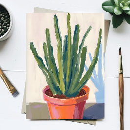 Postal Pintura al Acuarela de Cactus Verde