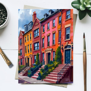 Postal Pintura al Acuarela de Calle de la Ciudad de Brown