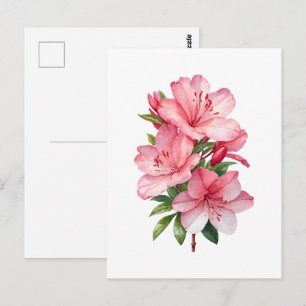 Postal pintura al acuarela de flor de azalea