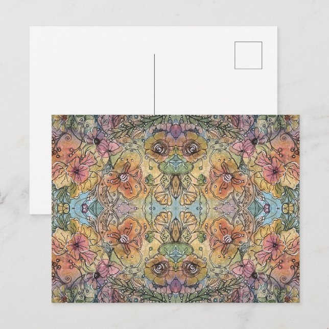 Postal Pintura al Acuarela de Jardín de Flores Chic Capri (Anverso / Reverso)