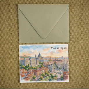 Postal Pintura al acuarela de la arquitectura de Madrid E
