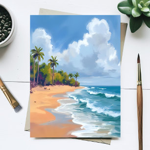 Postal Pintura al Acuarela de la Costa del Océano en Hawá