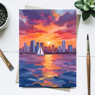 Postal Pintura al Acuarela de la Reflexión del Atardecer 