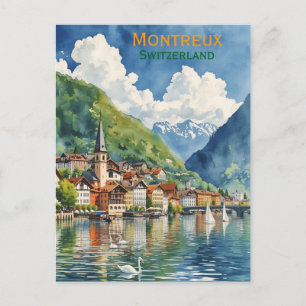 Postal Pintura al acuarela de Montreux Suiza
