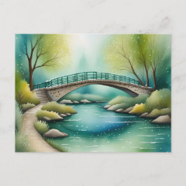 Postal Pintura al acuarela de puente sobre un río