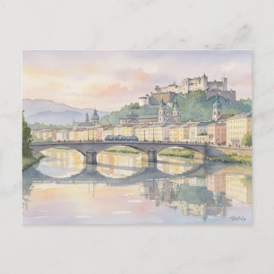 Postal Pintura al Acuarela de Salzburgo Austria